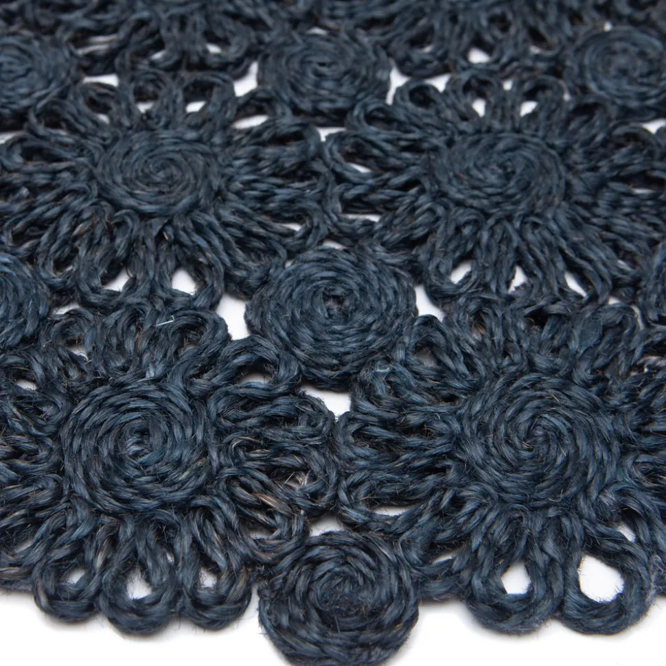 Daisy Jute 15" Round Placemat in Navy, Set of 4