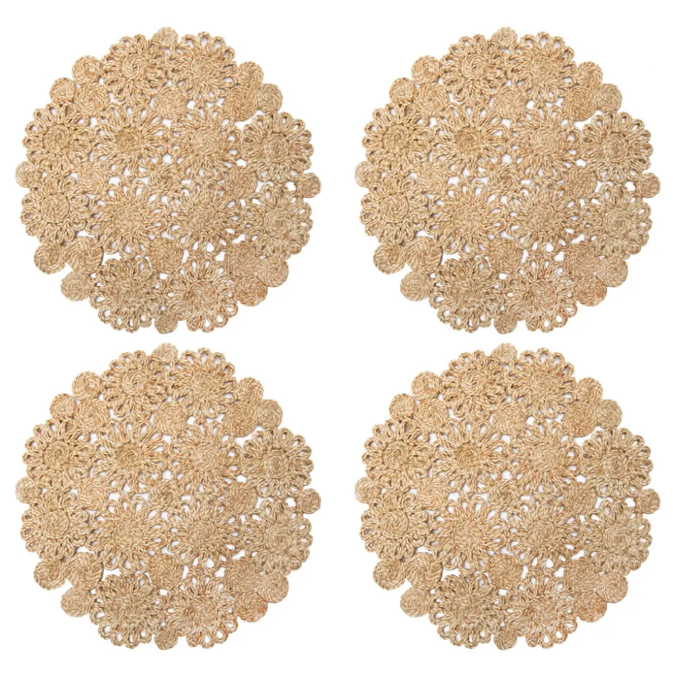 Daisy Jute 15" Round Placemat in Navy, Set of 4