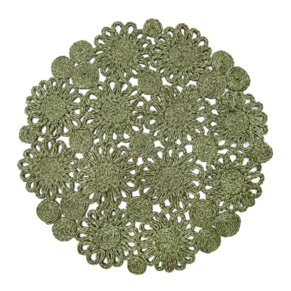 Daisy Jute 15" Round Placemat in Green, Set of 4