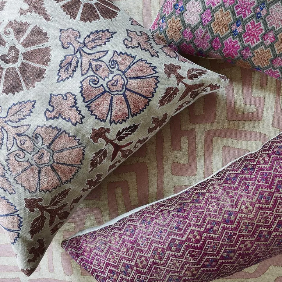 Daisy Suzani Throw Pillow in Blush
