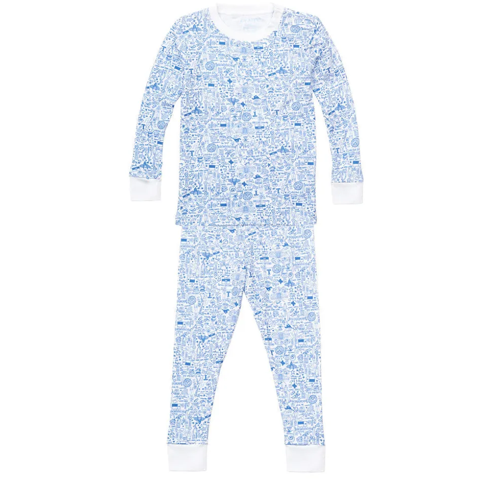 Dallas Fort Worth Two Piece Kids Pajamas in Stars at Night Blue