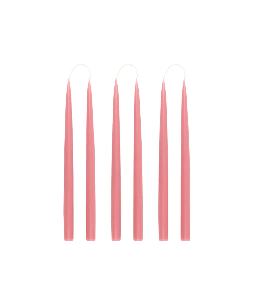 Danish Taper Candles in Rose, Set of 6