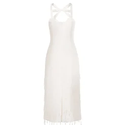 Delphine Dress in Ivory Silk Wool with Crystal Drops