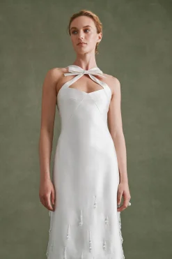 Delphine Dress in Ivory Silk Wool with Crystal Drops