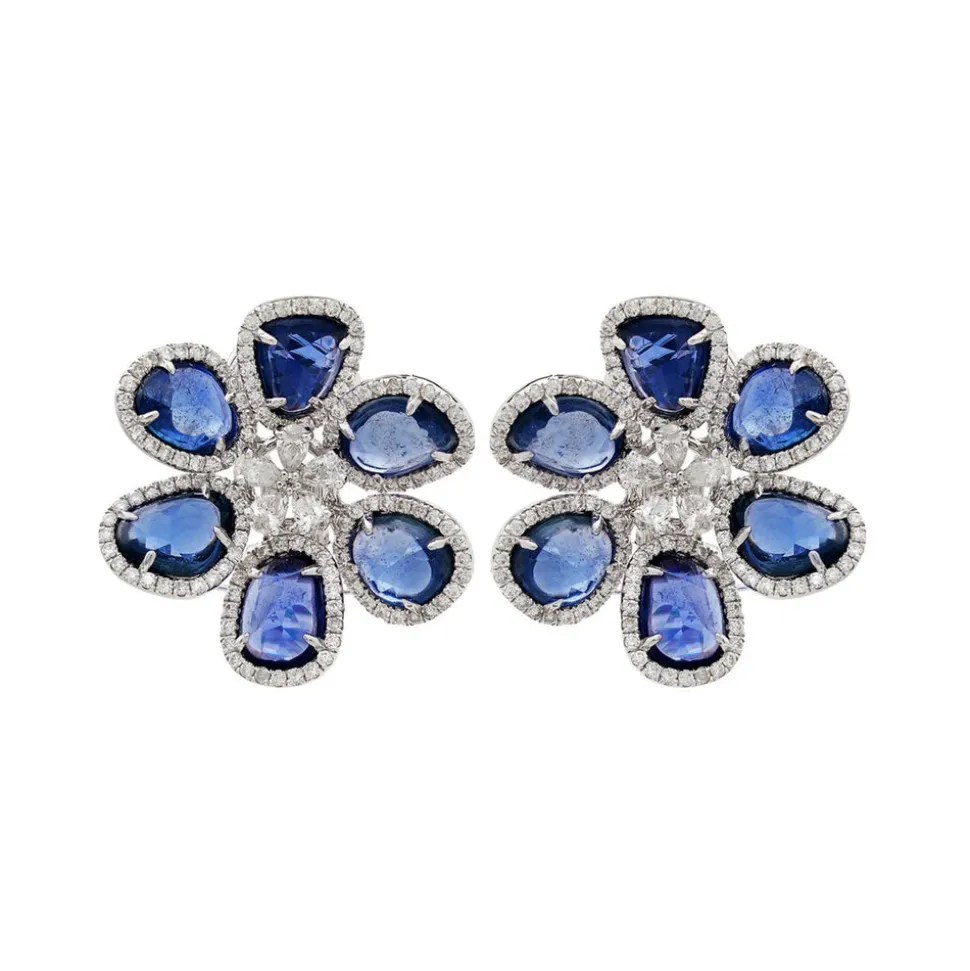 Desert Blooms Mariposa Blue Sapphire Stud Earrings