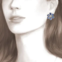Desert Blooms Mariposa Blue Sapphire Stud Earrings