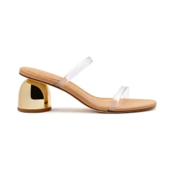 Dew Drop Mule in Tan Leather & Vinyl