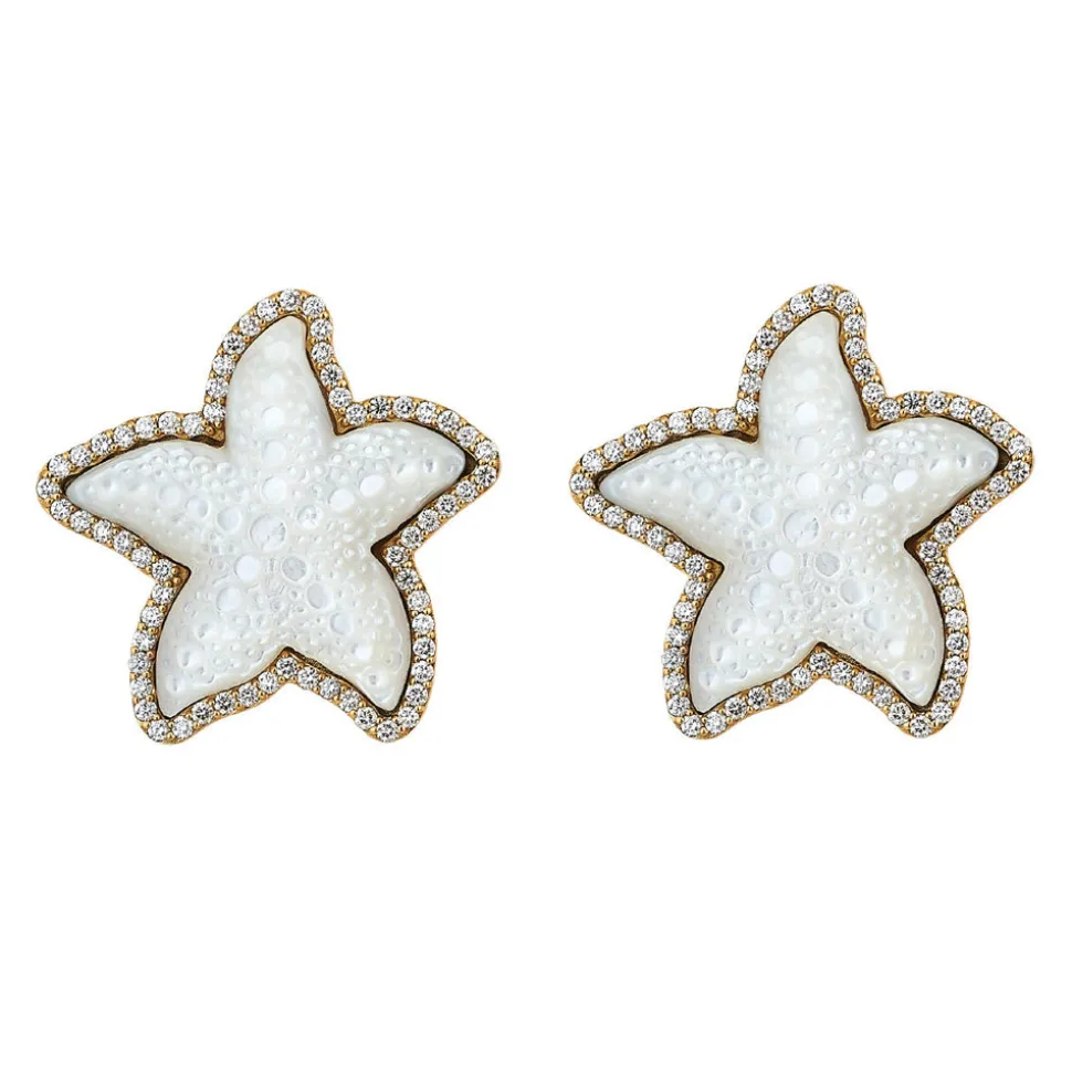 Diamond Starfish Studs in Mother of Pearl