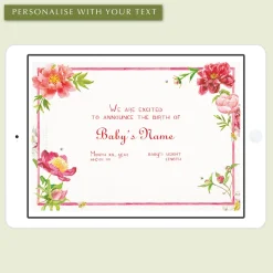 Digital Peonies Birth Announcement with Photo