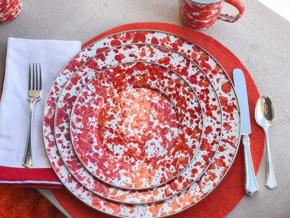 Dinner Plates in Red Swirl, Set of 4