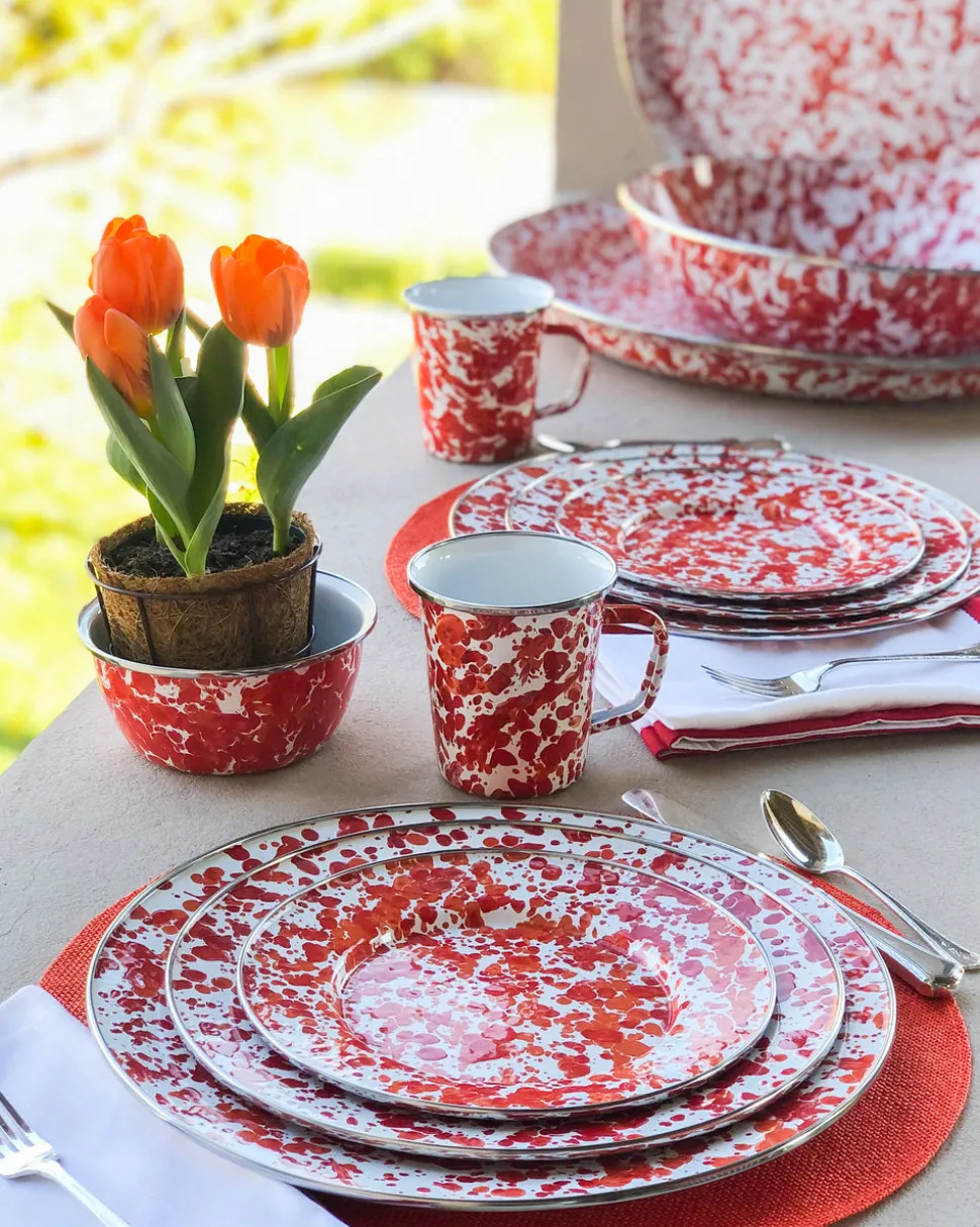 Dinner Plates in Red Swirl, Set of 4