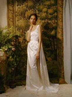Ditsy Floral Gown With Shoulder Strap Trains