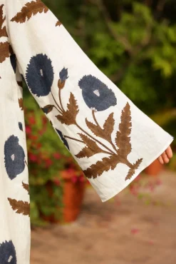 Doha Caftan in Khaki & Navy Flower