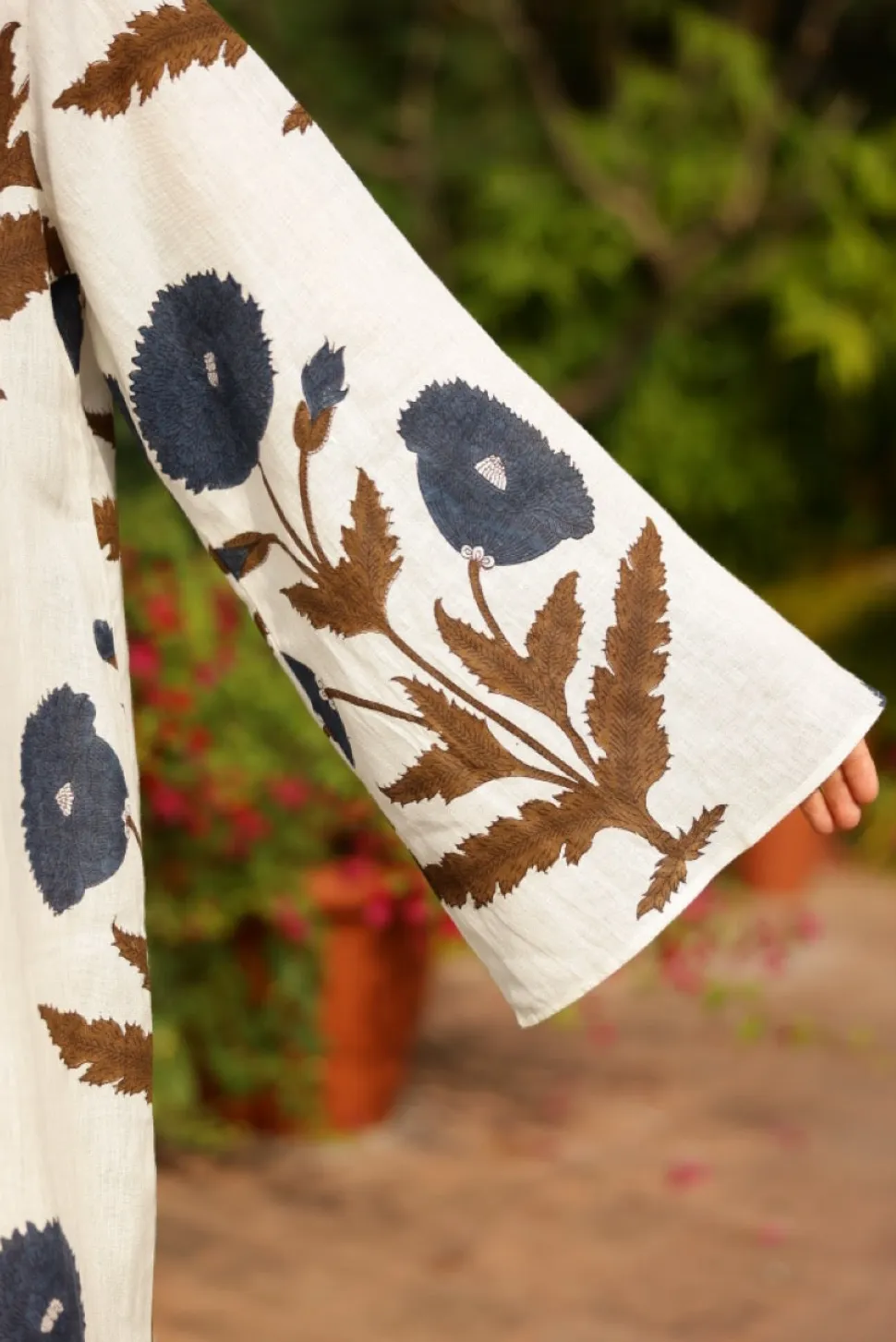 Doha Caftan in Khaki & Navy Flower
