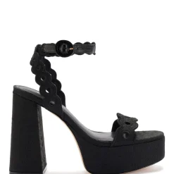 Dolly Broderie Sandal In Black Raffia