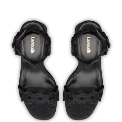 Dolly Broderie Sandal In Black Raffia