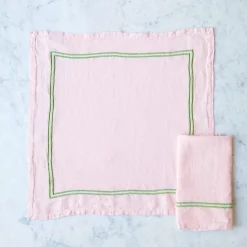 Double Piped Linen Napkins in Pink, Set of Four