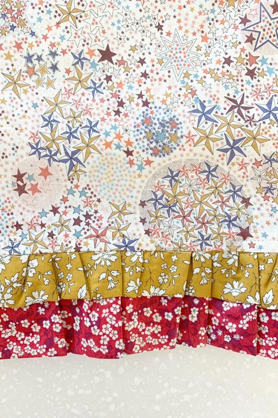 Double Ruffle Edge Tablecloth Made With Liberty Fabric in Adelajda & Capel & Mitsi Valeria