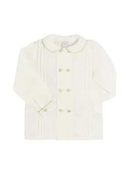 Double-Breasted Peter Pan Collar Shirt with Green Silk Piping