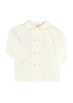 Double-Breasted Peter Pan Collar Long Sleeve Shirt with Beige Silk Piping