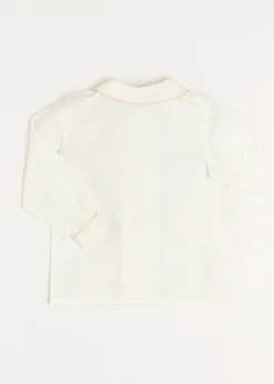 Double-Breasted Peter Pan Collar Long Sleeve Shirt with Beige Silk Piping