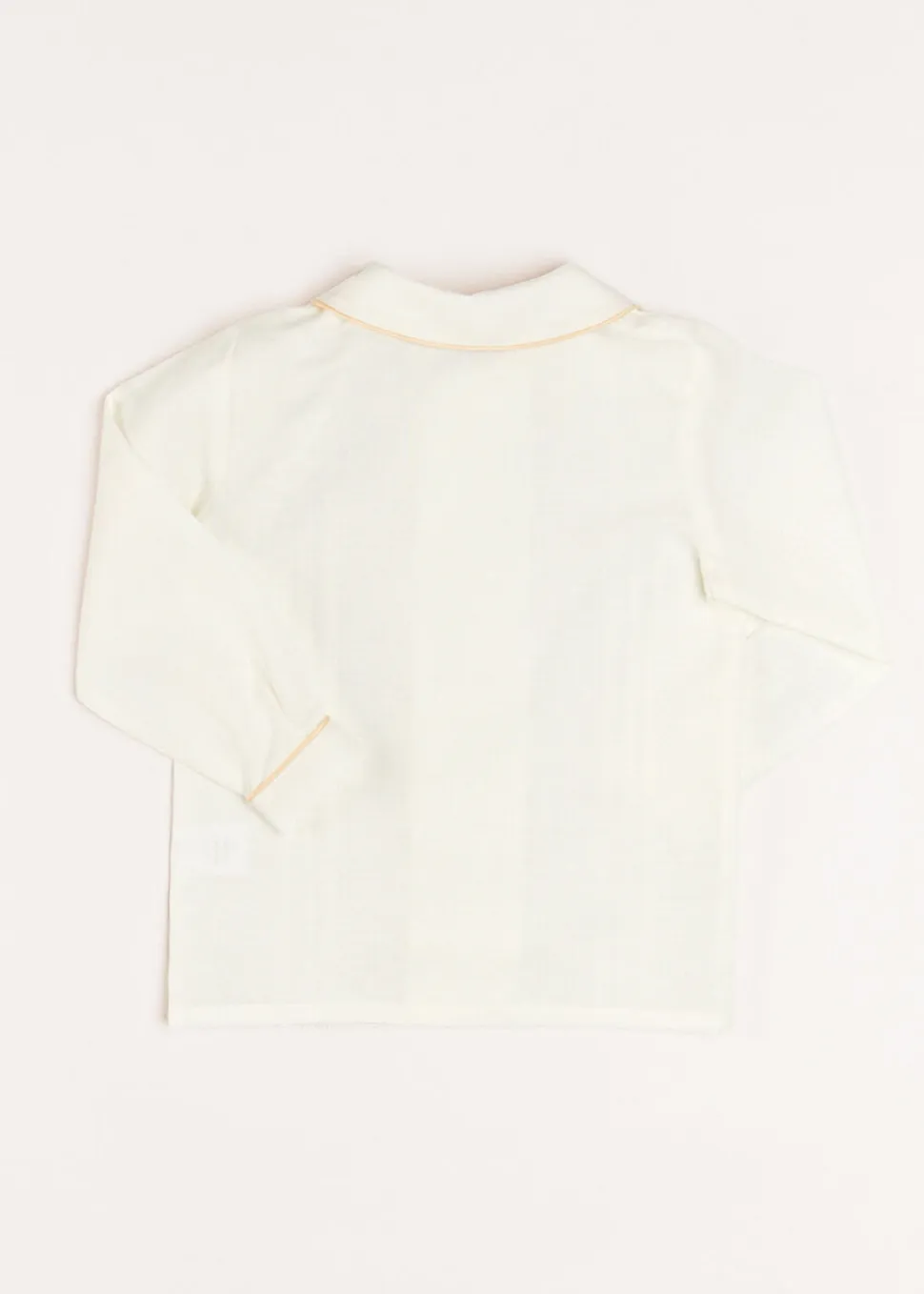 Double-Breasted Peter Pan Collar Long Sleeve Shirt with Beige Silk Piping
