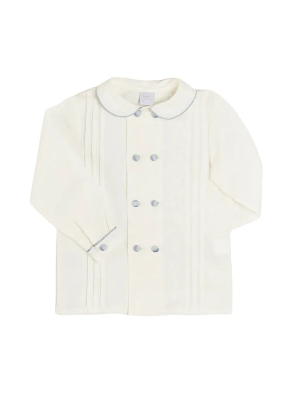 Double-Breasted Peter Pan Collar Long Sleeve Shirt with Blue Silk Piping