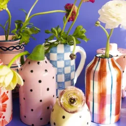 Drink Me Jug & Vase In Blue Checkerboard