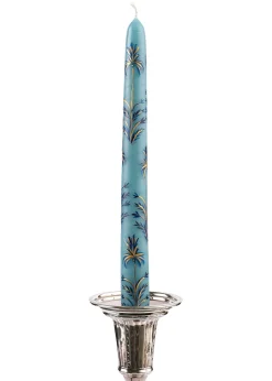 Dusty Blue Chrysanthemum Hand Painted Taper Candles Set of Two