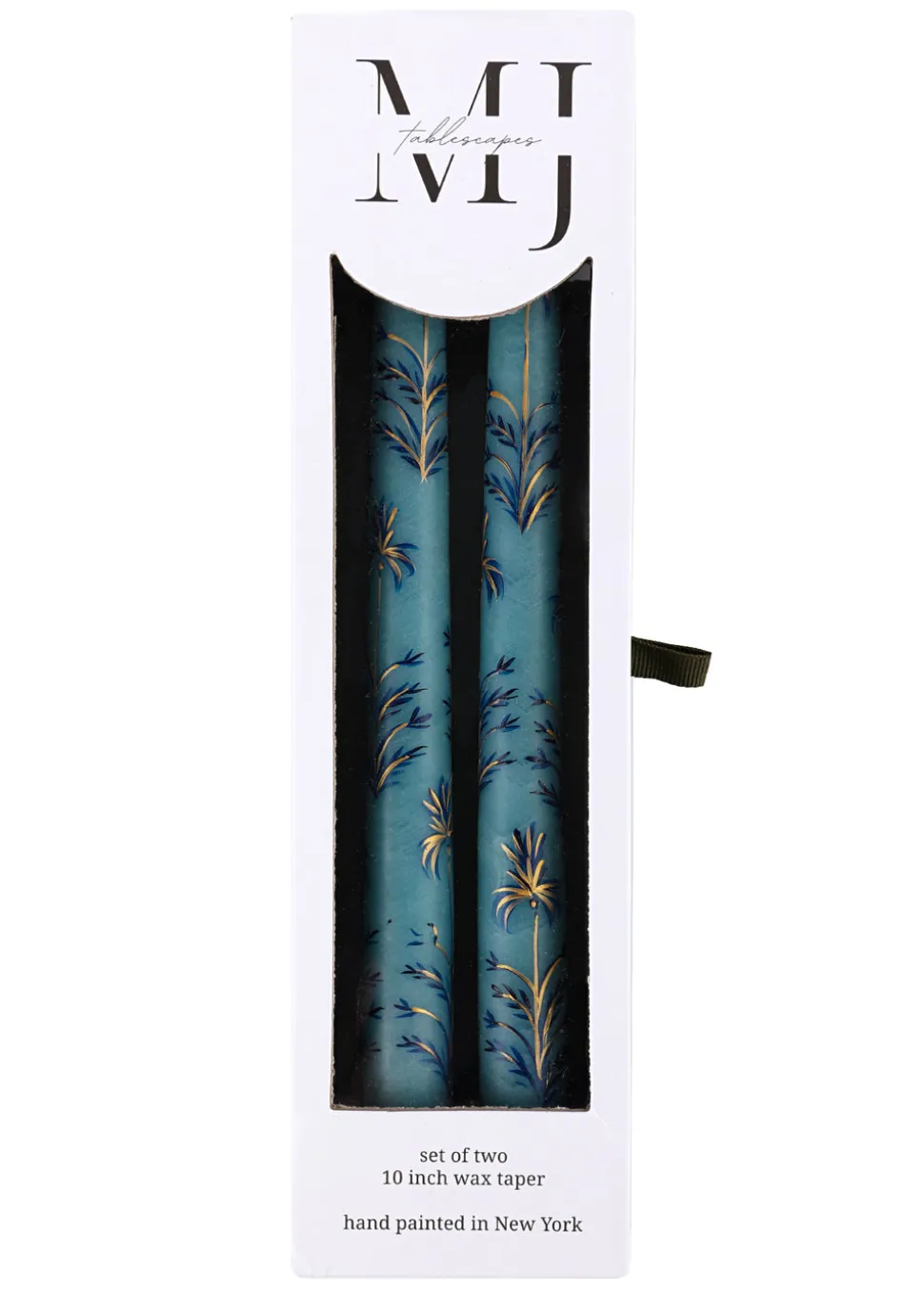 Dusty Blue Chrysanthemum Hand Painted Taper Candles Set of Two