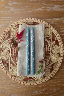 Dusty Blue Tulip Hand-Painted Taper Candles, Set of Two