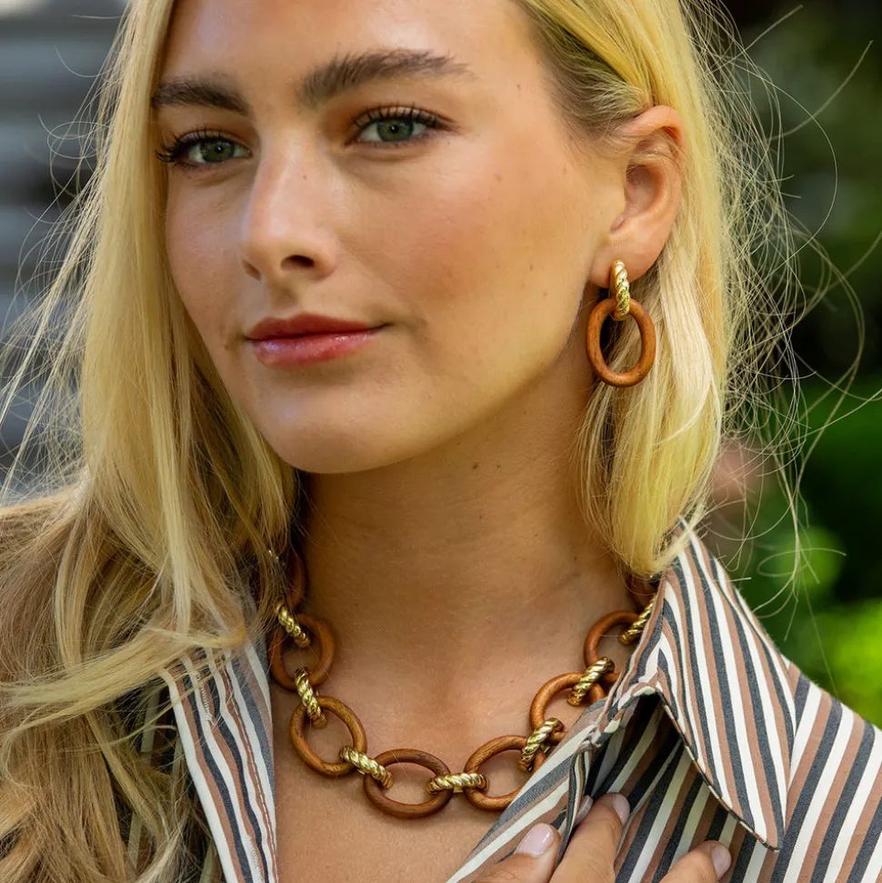 Earth Goddess Link Drop Earrings in Teak