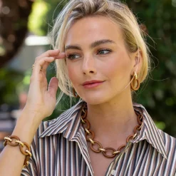 Earth Goddess Link Drop Earrings in Teak