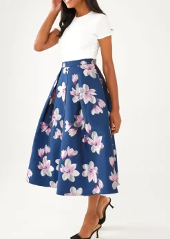 Eden Skirt Blue Plumeria Jacquard