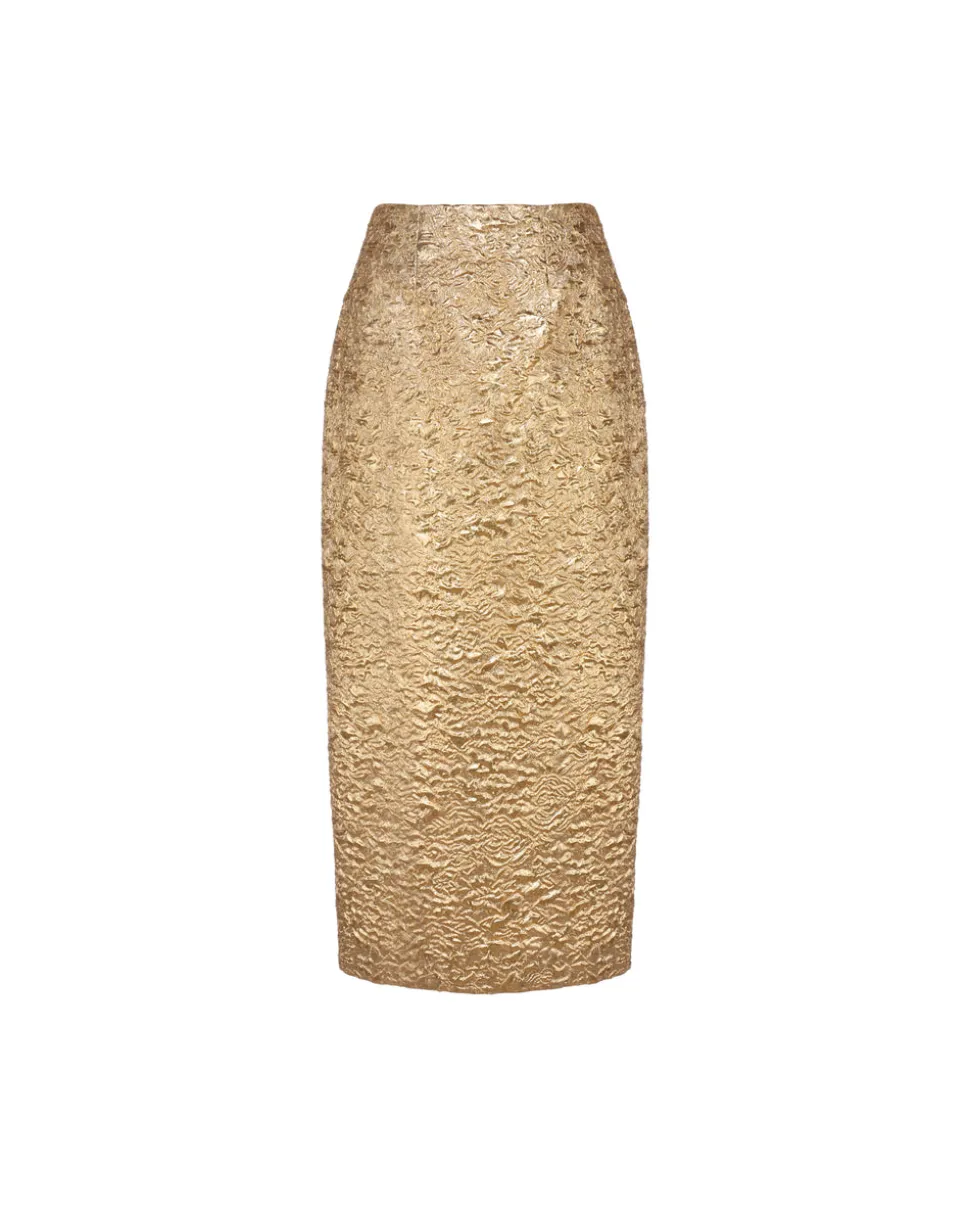Effie Pencil Skirt in Gold Brocade