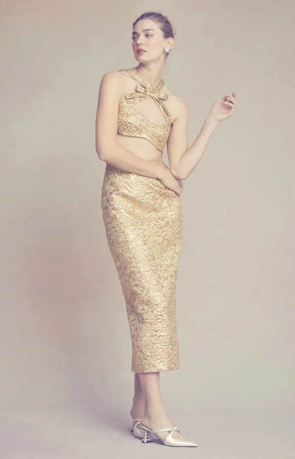 Effie Pencil Skirt in Gold Brocade