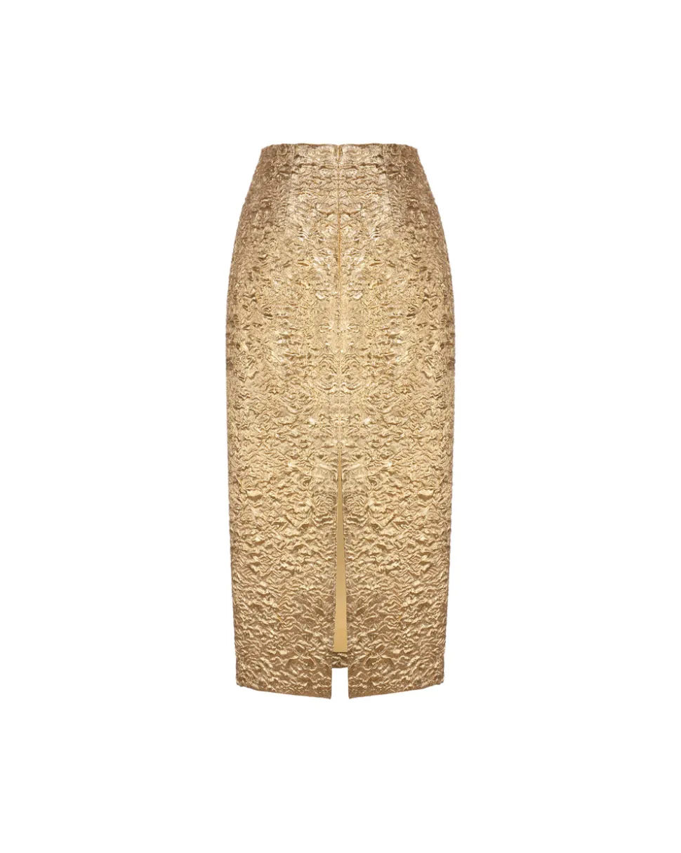 Effie Pencil Skirt in Gold Brocade