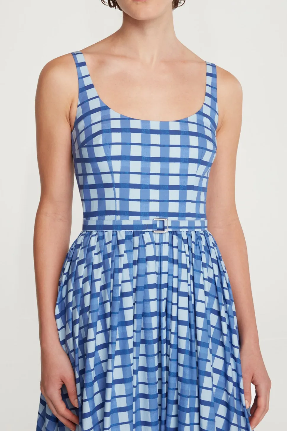 Eglantine Dress In Blue Painted Gingham Cotton Poplin