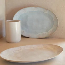 Eivissa Collection Oval Platter 18" in Sand Beige