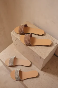 Eleni Vegetable Tanned Leather Sandal in Silver Cystal