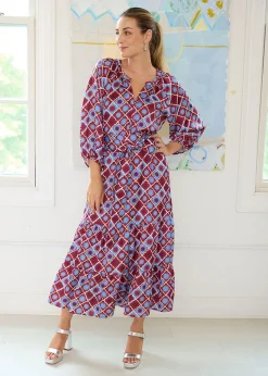 Elise Dress in Burgundy Sunburst Satin