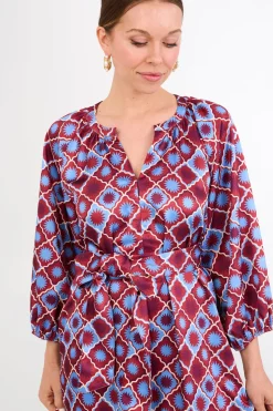 Elise Dress in Burgundy Sunburst Satin