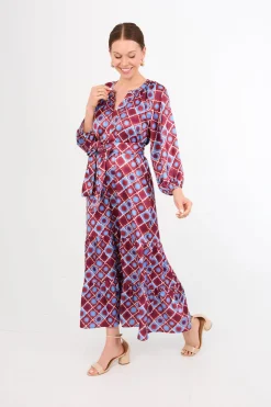 Elise Dress in Burgundy Sunburst Satin