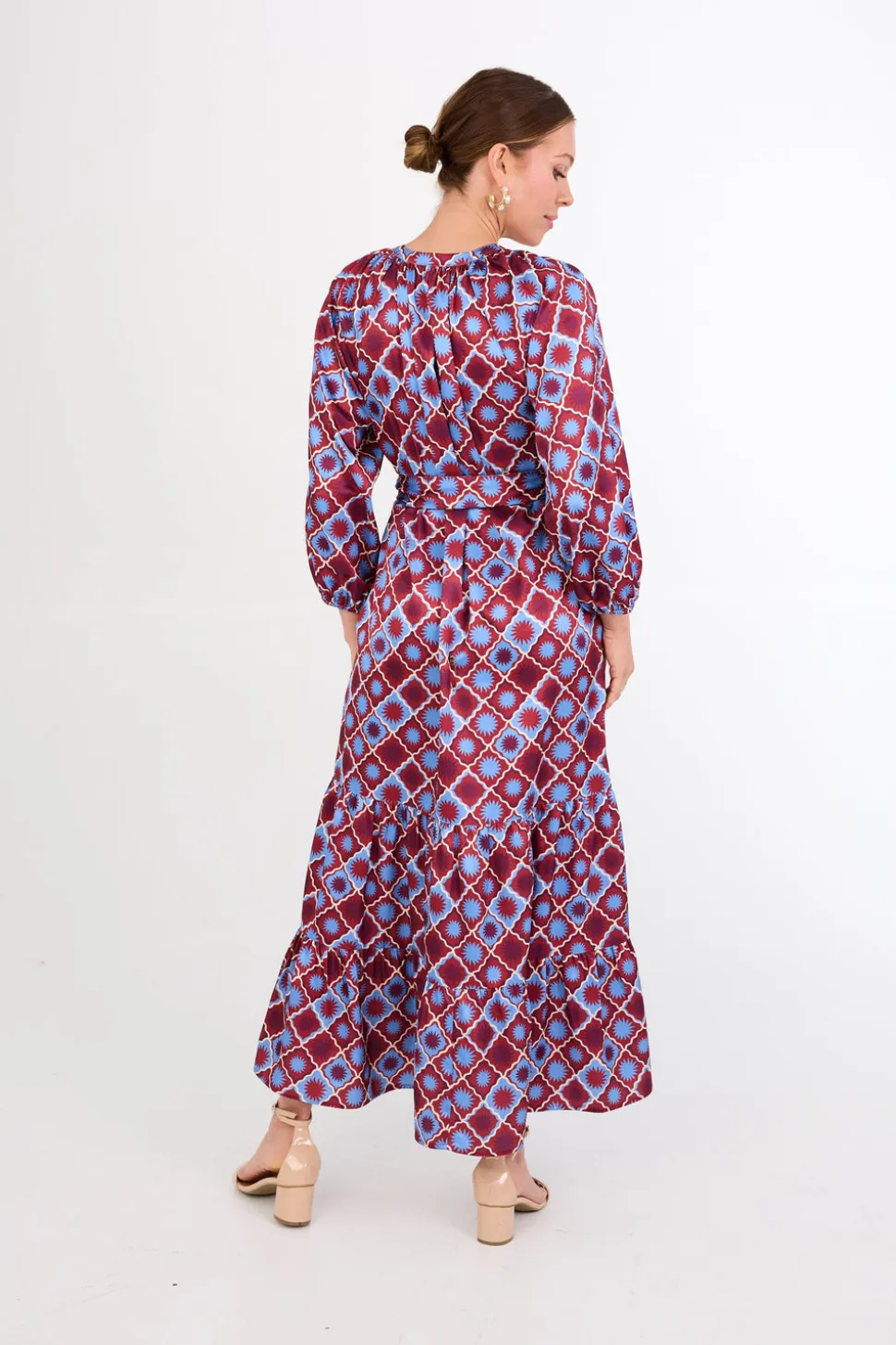 Elise Dress in Burgundy Sunburst Satin