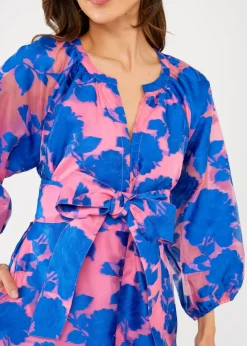 Elise Dress in Pink and Blue Tea Rose Organza