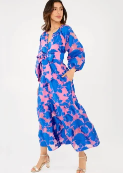 Elise Dress in Pink and Blue Tea Rose Organza