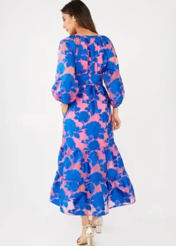 Elise Dress in Pink and Blue Tea Rose Organza