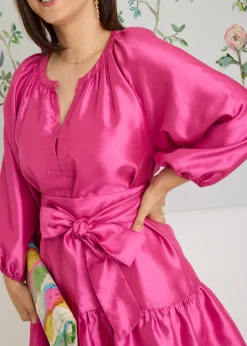 Elise Mini Dress in Hot Pink Dupioni
