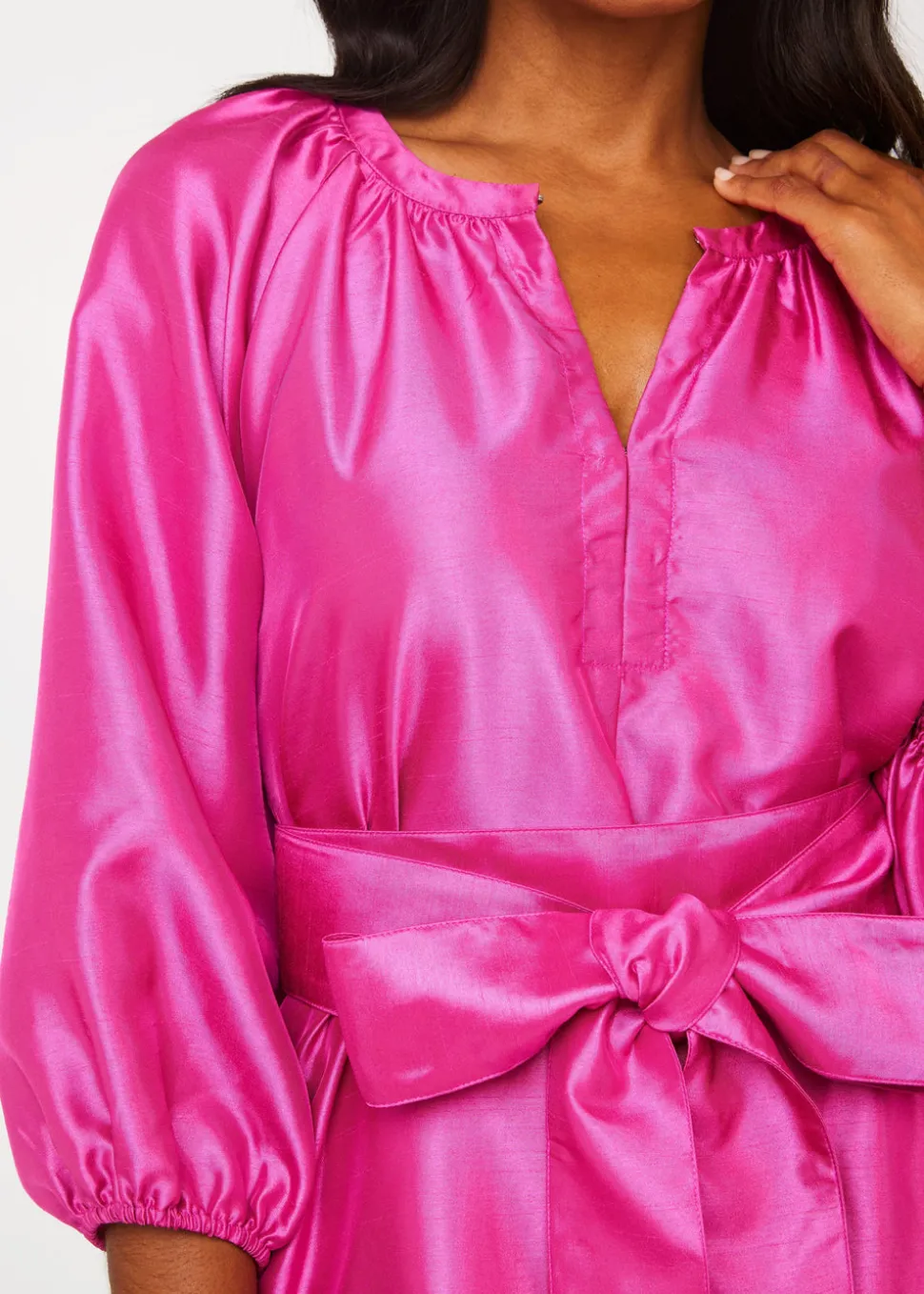 Elise Mini Dress in Hot Pink Dupioni
