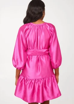 Elise Mini Dress in Hot Pink Dupioni